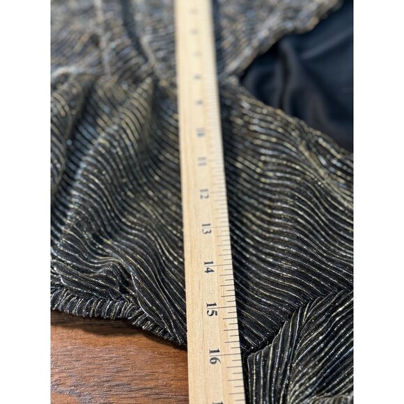 NEW STEVE MADDEN S Gold Green Metallic Ribbed Ruched Dress Long Sleeves V-Neck - Picture 7 of 12